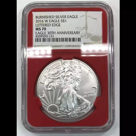 W Silver Eagle Ngc Ms Burnished Lettered Edge Th Anniversary