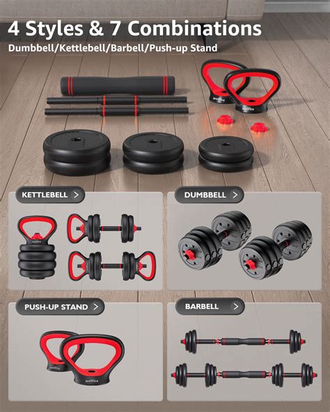 WELLFIRE Adjustable Dumbbells, 55lbs Free Weight Set with Connector, 4 ...