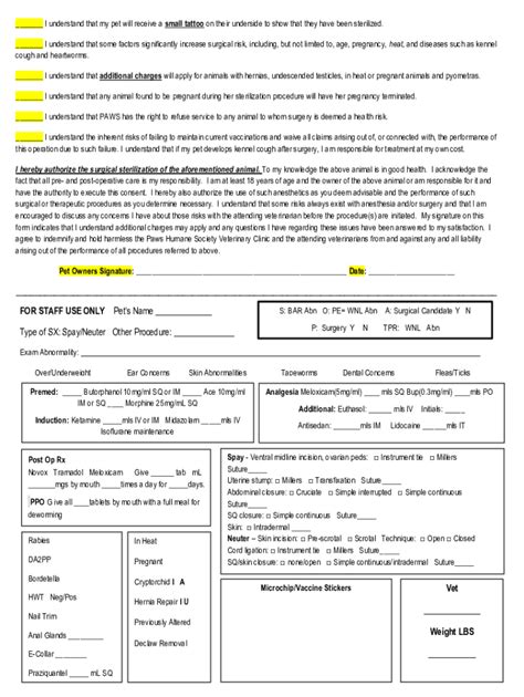 Fillable Online SPAY NEUTER NETWORK STERILIZATION AUTHORIZATION AND