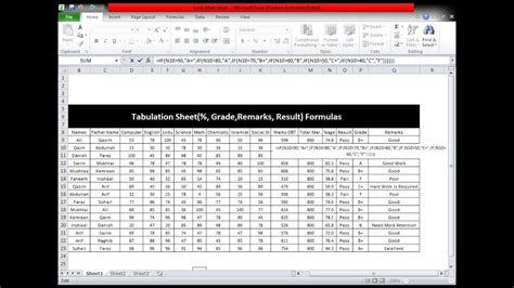 Tabulation Sheet In Microsoft Excel With Formulas Youtube