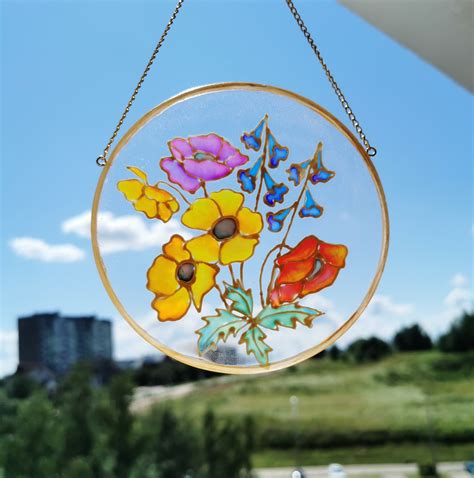 Stained Glass Art Flower Home Decor Wildflowers Suncatcher Inspire Uplift