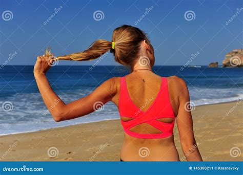 Back View Of Woman Holding Her Strong Hair Stock Image Image Of Body