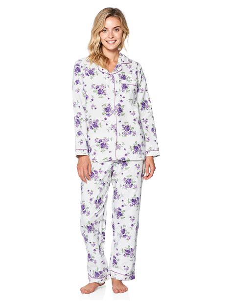 Casual Nights Womens Flannel Long Sleeve Button Down Pajama Set