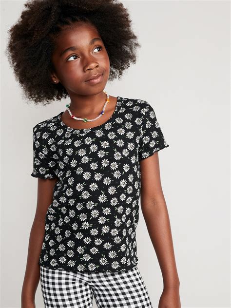 Printed Rib Knit Lettuce Edge T Shirt For Girls Old Navy