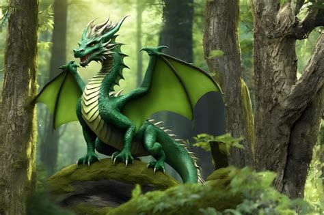 Premium Photo Green Wooden Dragon Symbol Of 2024 In The Forest