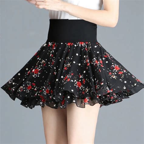 Retro Pleated Mini Skirts Women Floral Print Elastic High Waist Skater