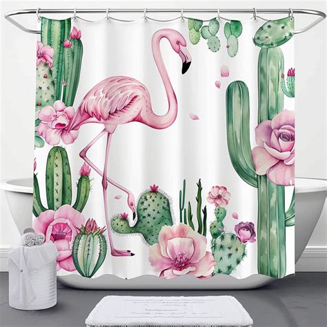 Flamingo And Cactus Bathroom Set Unique Watercolor Illustration Modern