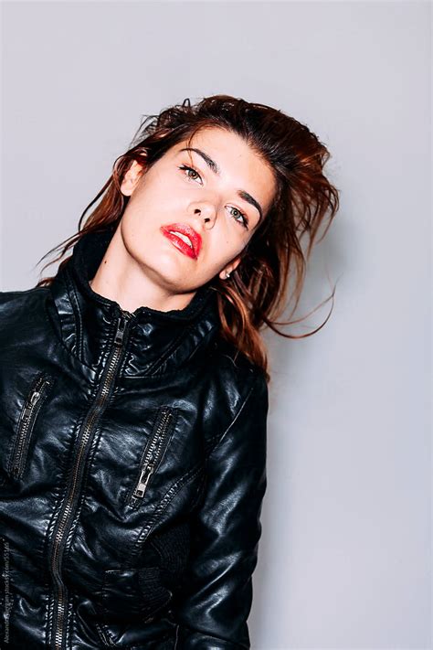 Portrait Of Attractive Woman In Leather Jacket By Stocksy Contributor Alexandra Bergam Stocksy