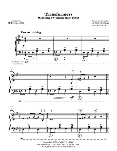 Transformers Medley By Various Artists Easy Piano Digital Sheet