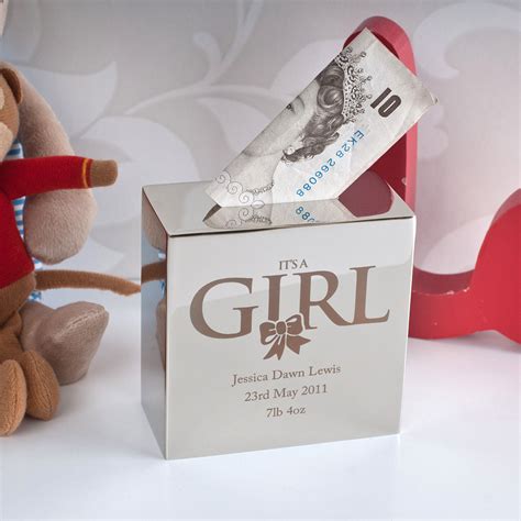 Personalised Silver Money Box ‘its A Girl Youspot