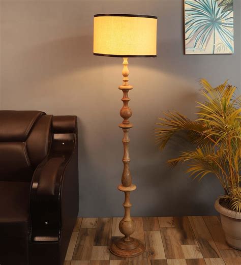 Buy Malan Beige Metal And Fabric Shade Club Floor Lamp With Wood Base