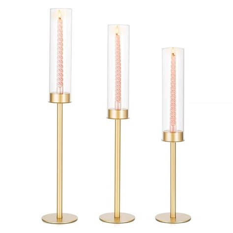 Glasseam Tall Candles Holder Glass Candlestick Holder Gold Table Centerpiece For Christmas