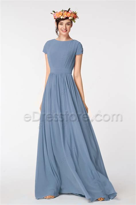 Periwinkle Blue Modest Bridesmaid Dresses Edresstore