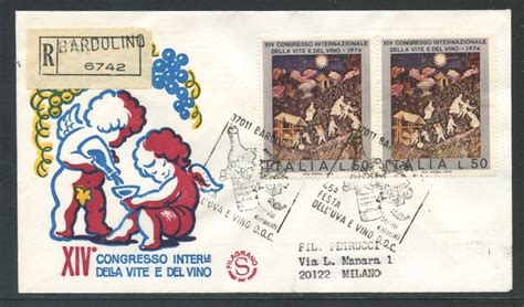 1974 REPUBBLICA VITE E VINO BUSTA FDC FILAGRANO VIAGGIATA LOTTO