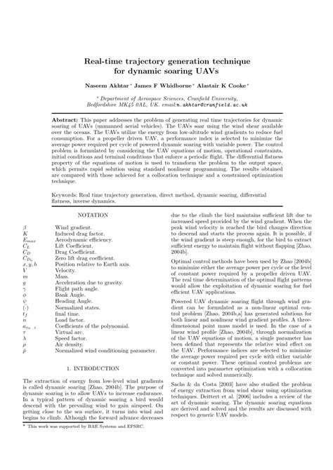PDF Real Time Trajectory Generation Technique For Dynamic Soaring UAVs