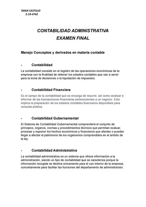 Examen Final Contabilidad Administrativa 2 19 CONTABILIDAD