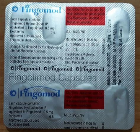 Fingomod Fingolimod 0 5mg Capsules Sun Pharmaceutical Industries Ltd