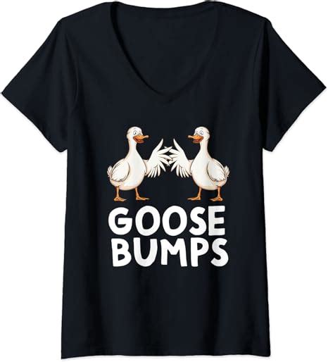 Womens Goose Bumps Funny Goose Silly Goose Hand Shake Goose Lover V Neck T Shirt Uk