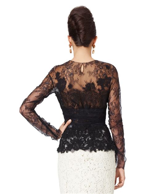 Oscar De La Renta Long Sleeve Lace Blouse In Black Lyst