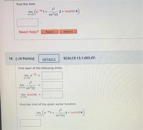 Solved Find The Limit Limt E T Sin T T J Tan T K Chegg