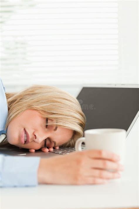 Gorgeous Blonde Woman Sleeping On Her Notebook Stock Photo Image Of Beauty Internet