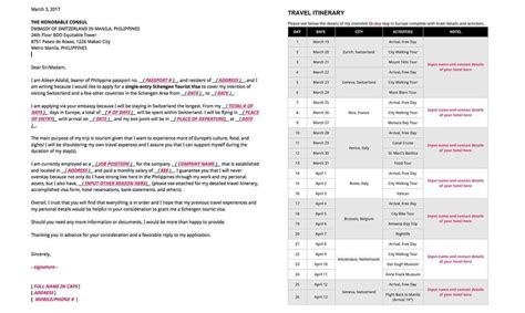 Travel Itinerary Template For Visa Application