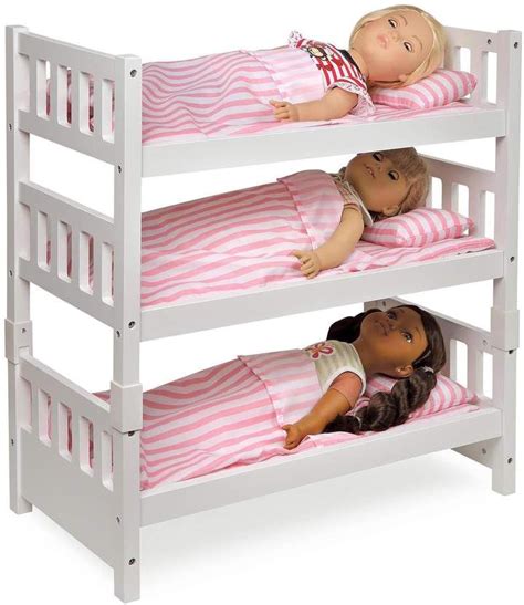 Badger Basket 1 2 3 Convertible Doll Bunk Bed In White With Pink Stripe