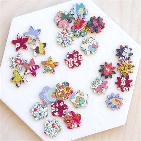 Wooden Flower Embellishment Set Made With Liberty Fabrics Artcuts