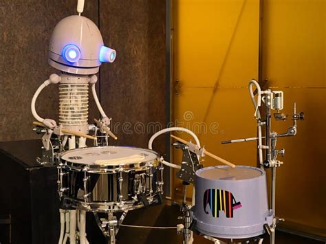 Detail Of Vintage Drummer Robot Playing On Snare Drum Editorial Stock