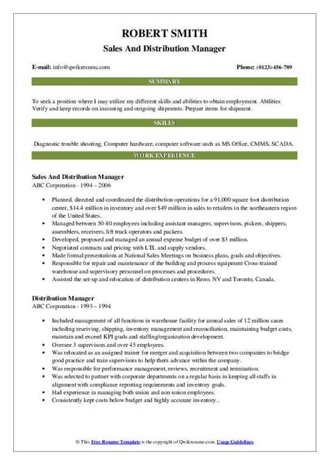 Distribution Manager Resume Samples Qwikresume