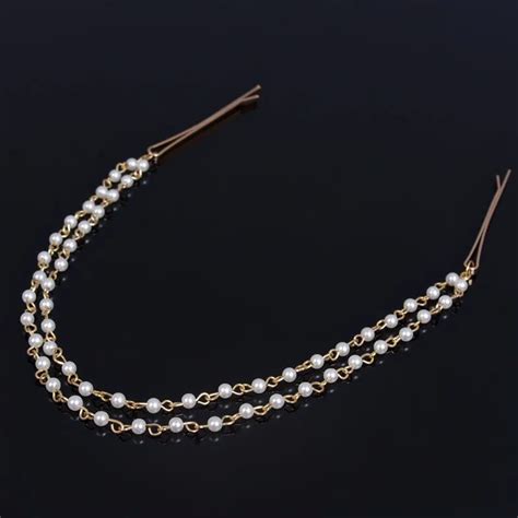 Women Imitation Pearl Tiara Boho Chic Bridal Head Chain Accessories