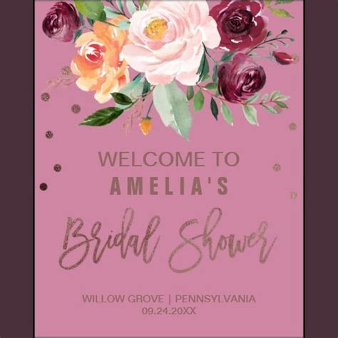 Autumn Floral Rose Gold Bridal Shower Welcome Poster Zazzle Rose Gold Bridal Shower Gold