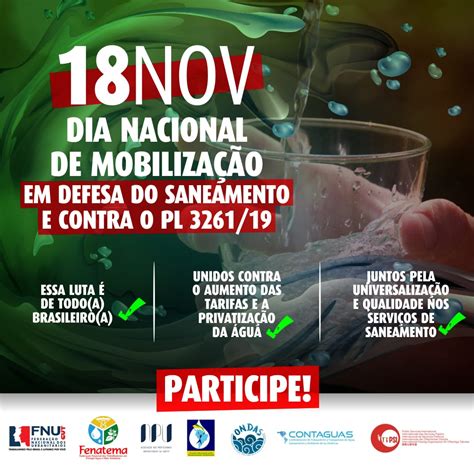 Dia Nacional De Mobiliza O Em Defesa Do Saneamento E Contra O Pl