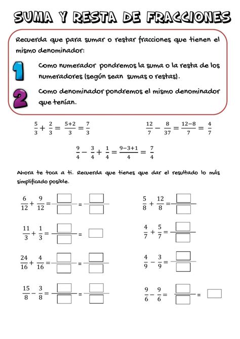 Ficha Online De Suma Y Resta De Fracciones Para Quinto Grado Images