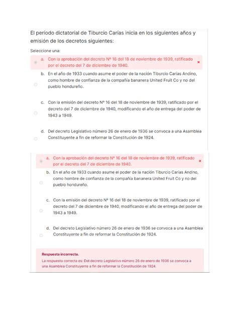 Actividad 15 Cuestionario Opción Múltiple Historia De Honduras