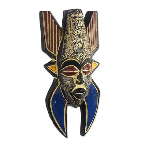 Multicolored African Wood Wall Mask Saha Novica