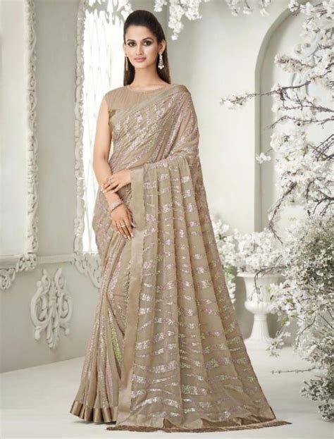 Beige Fancy Saree With Fringe Detail Sarees Designer Collection