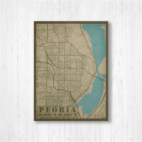 Peoria Illinois Street Map Hanging Canvas Map of Peoria | Etsy