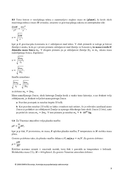 Naloge in rešitve iz astronomije 2009 šolsko tekmovanje srednje šole