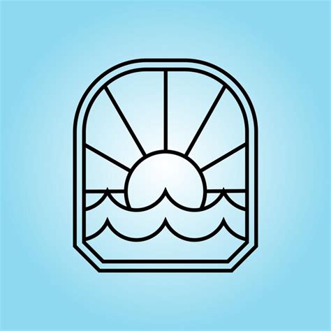 Ocean Sun Wave Insigne Logo Dessin Au Trait Illustration De Conception