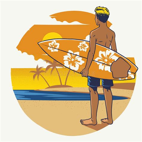 Bande Dessin E De Pose De Surfer Avec La Planche De Surf Illustration