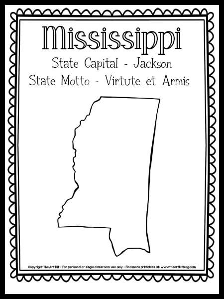 Mississippi State Outline Coloring Page Free Printable The Art Kit