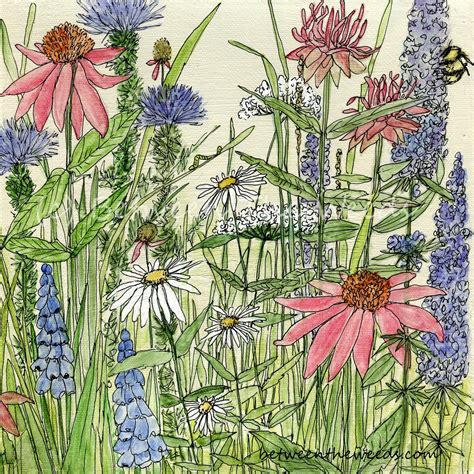 Wildflowers Garden Flowers Bee Watercolor Canvas Between The Weeds