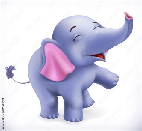 Cute baby elephant, cartoon character. Funny animals 3d vector icon ...