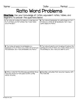 Equivalent Ratios Word Problems Activity Worksheet By Mile High