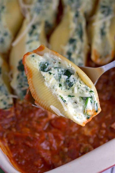 Spinach And Cheese Stuffed Shells With Meat Sauce Jessica Gavin