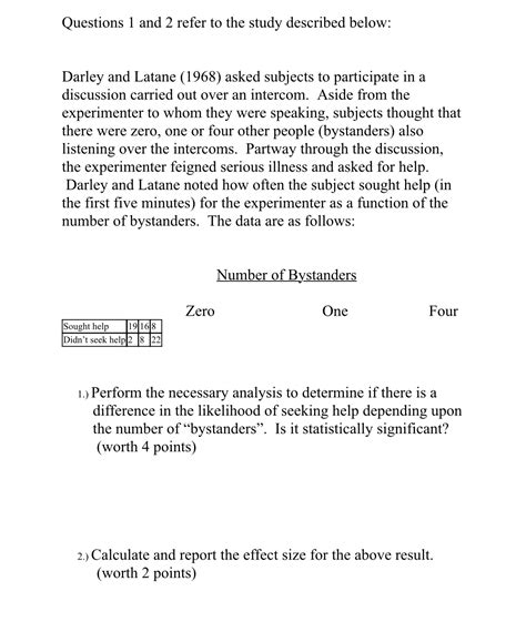 Solved Darley and Latane (1968) asked subjects to | Chegg.com