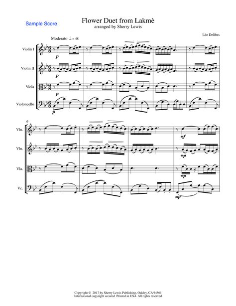 Flower Duet From Lakmè String Quartet Intermediate Level For 2