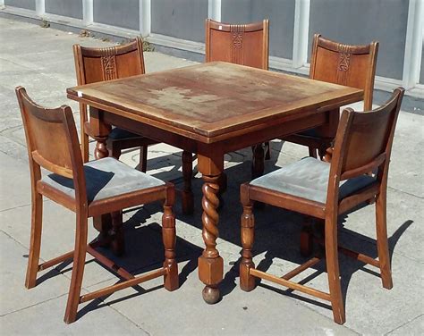 Uhuru Furniture And Collectibles Sold 17838 Barley Twist Oak Antique Dining Set 35 5 Square