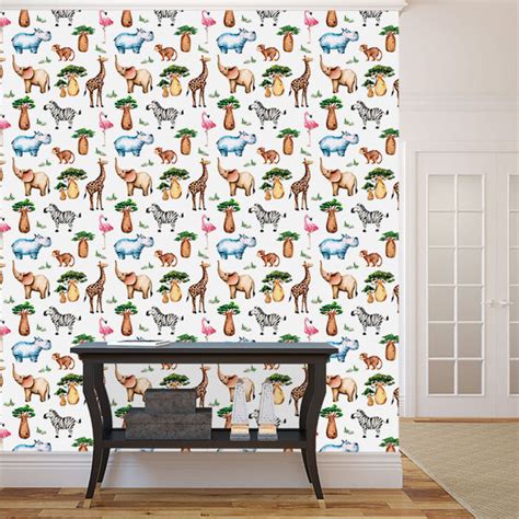 Papel De Parede Adesivo Elefante Zebra Flamingo Pps Leroy